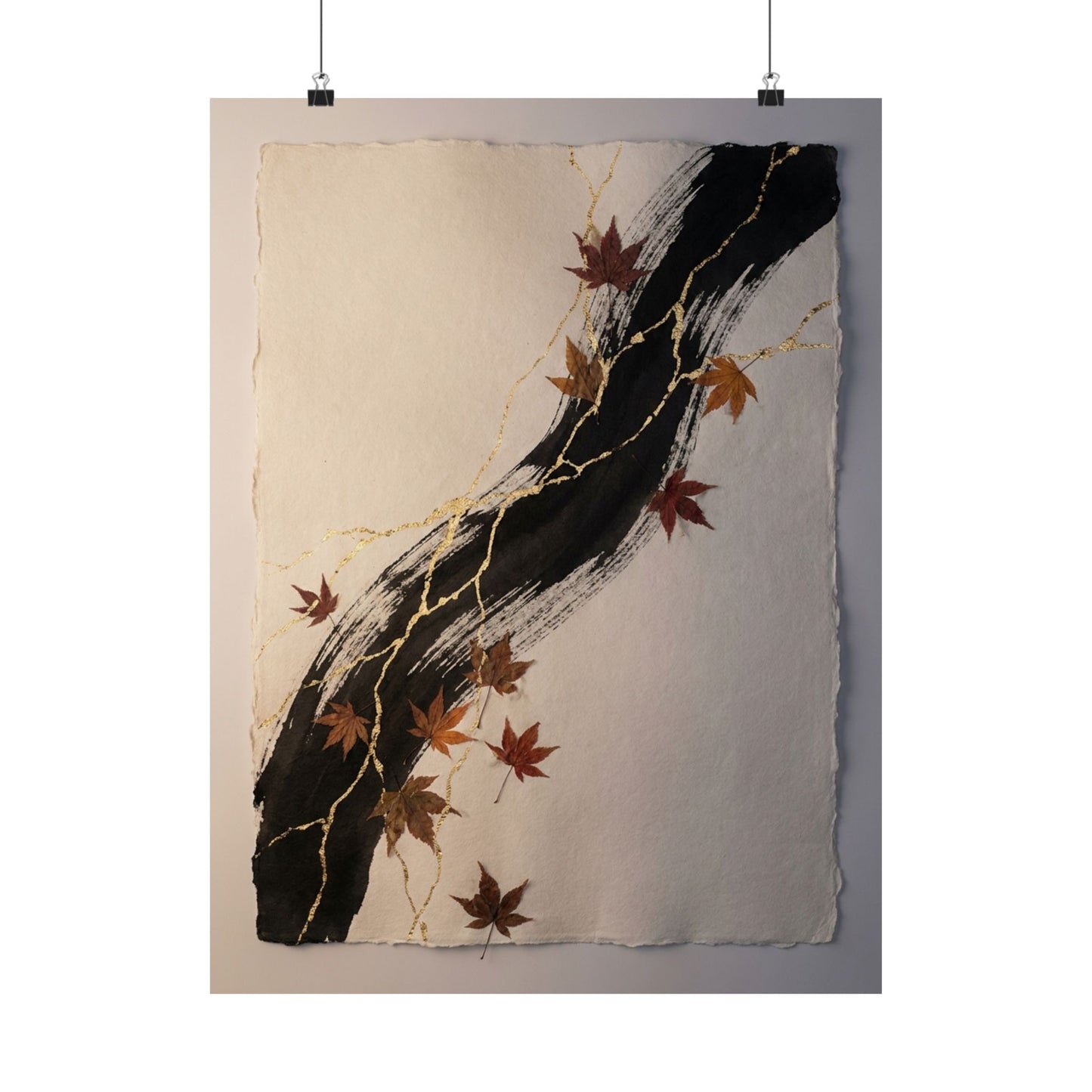 Ink Brushstroke Autumn Wall Art Print | Kintsugi Resilient Design