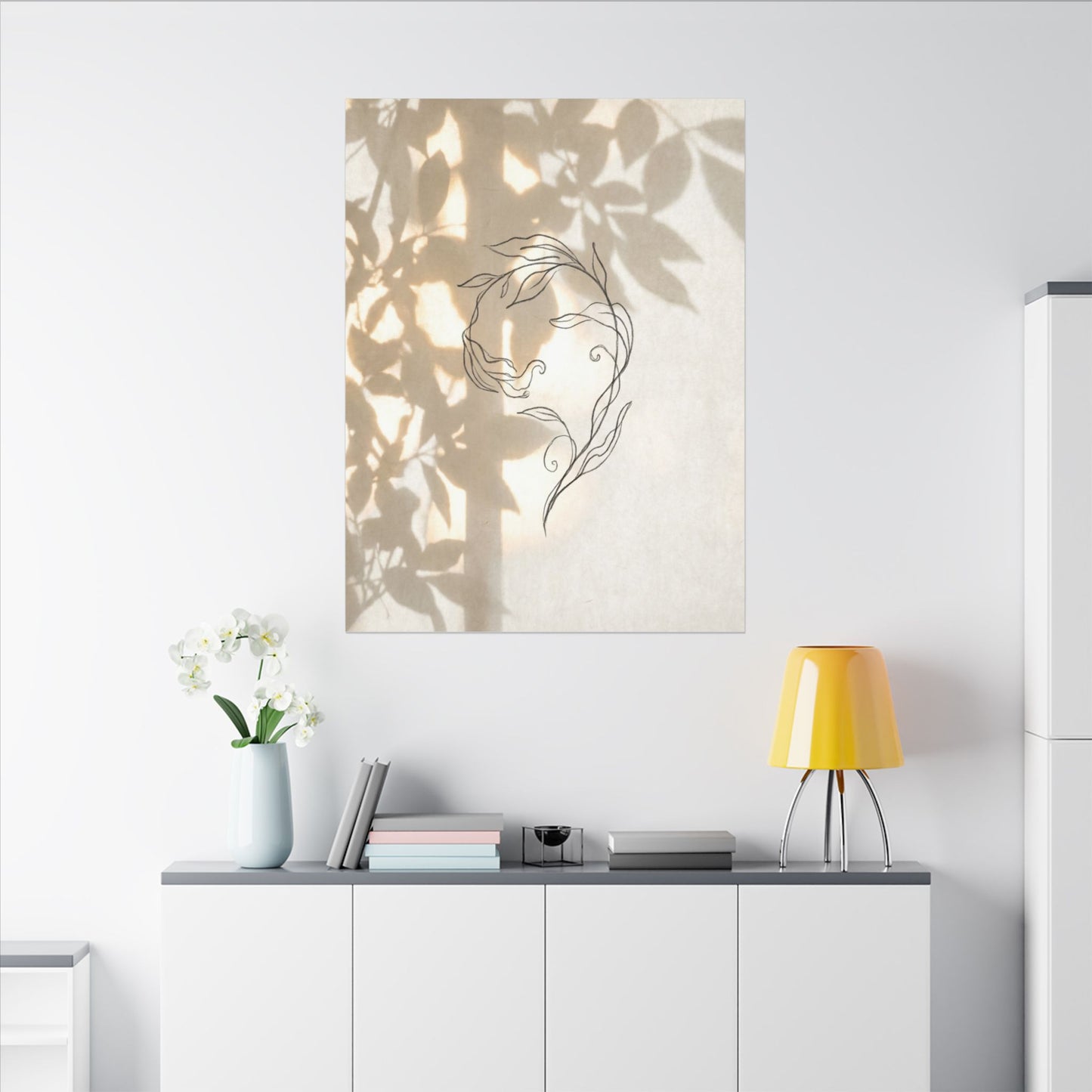 Warm Shoji Screen Canvas Art - Minimal Line Japandi