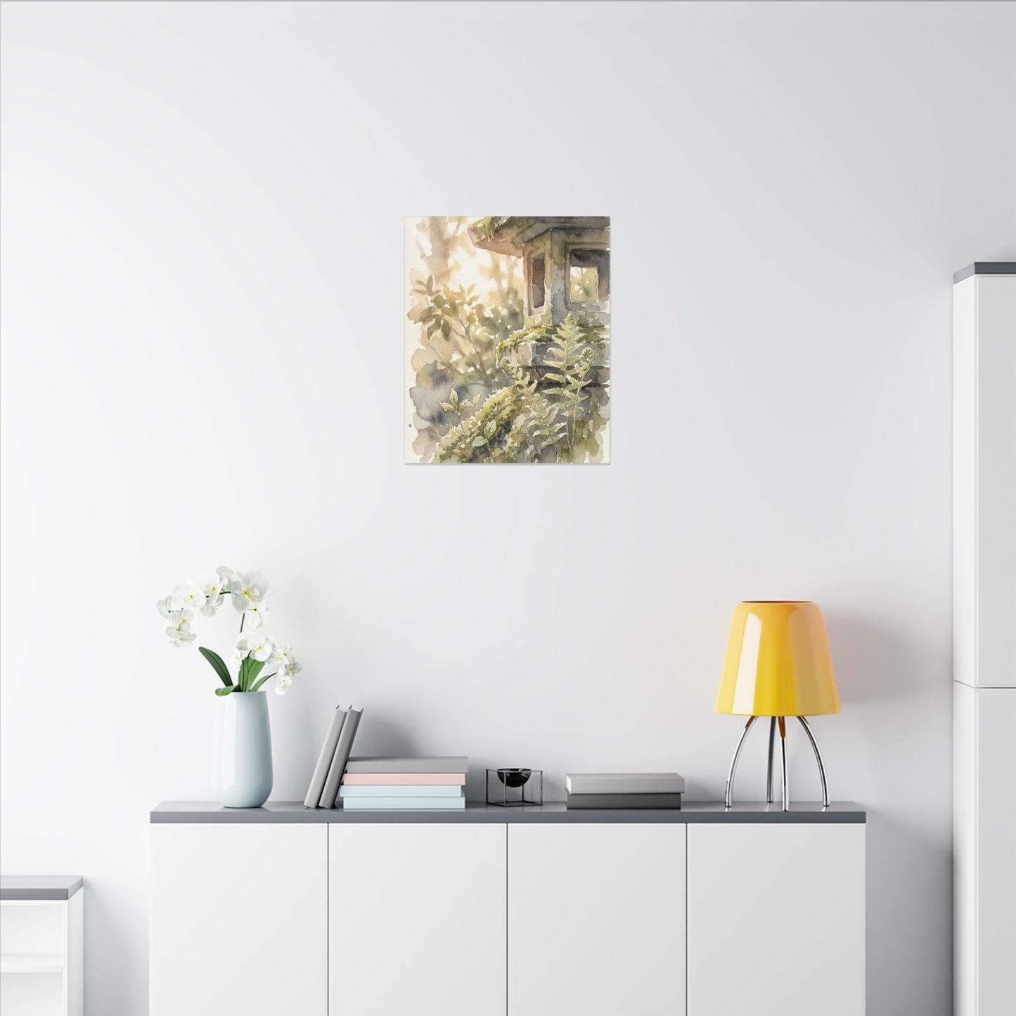 Earthy Stone Lantern Canvas Art - Watercolor Japandi