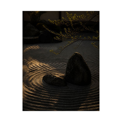 Golden Hour Rock Garden Wall Art Print - Dark Japandi Ma