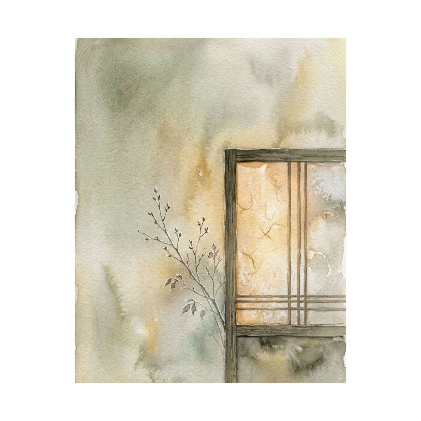 Shoji Screen Winter Wall Art Print | Japandi Earthy Design