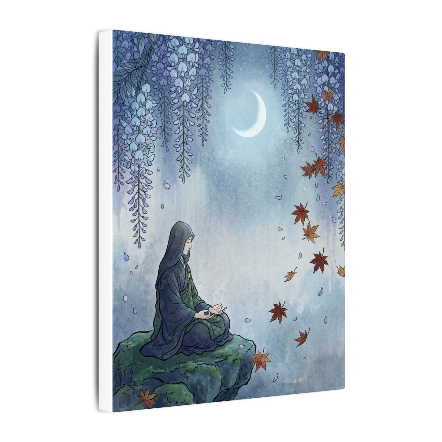 Zen Wisteria in Moonlight | Ukiyo E Inspired Canvas Art