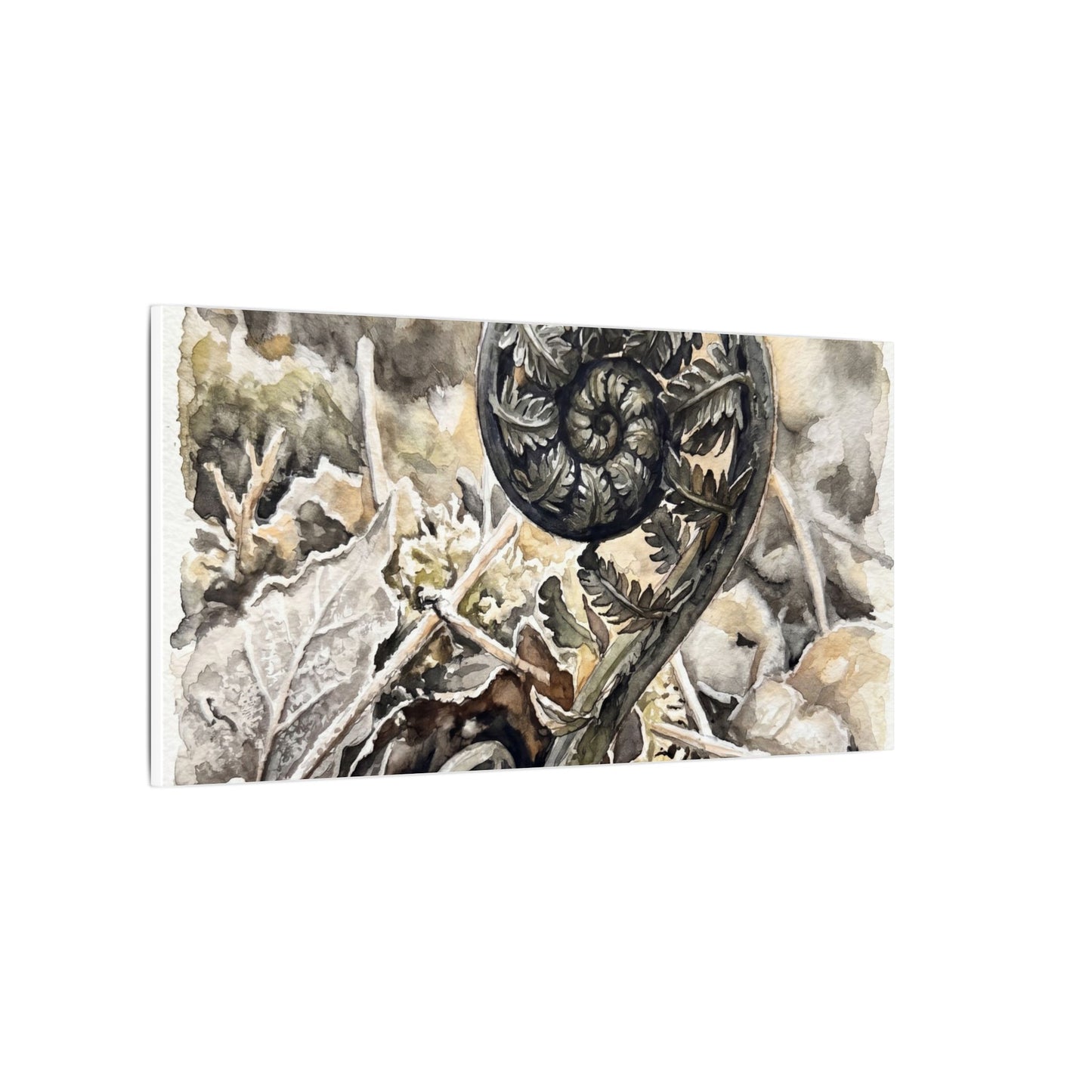 Japandi Fern Unfurling in Golden Hour | Watercolor Canvas Art