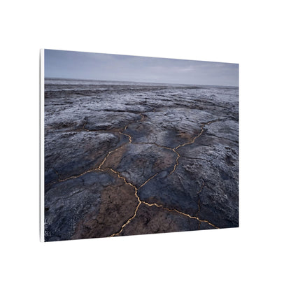 Dark Japandi Cracked Earth in Overcast | Dark Texture Canvas Art