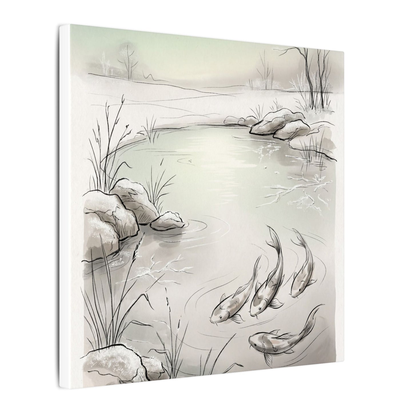 Koi Pond Minimal Line Canvas Art | Cozy Japandi Art