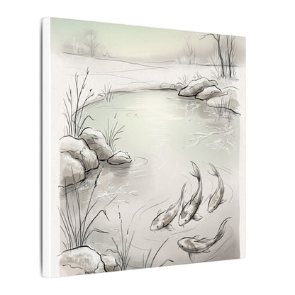 Koi Pond Minimal Line Canvas Art | Cozy Japandi Art