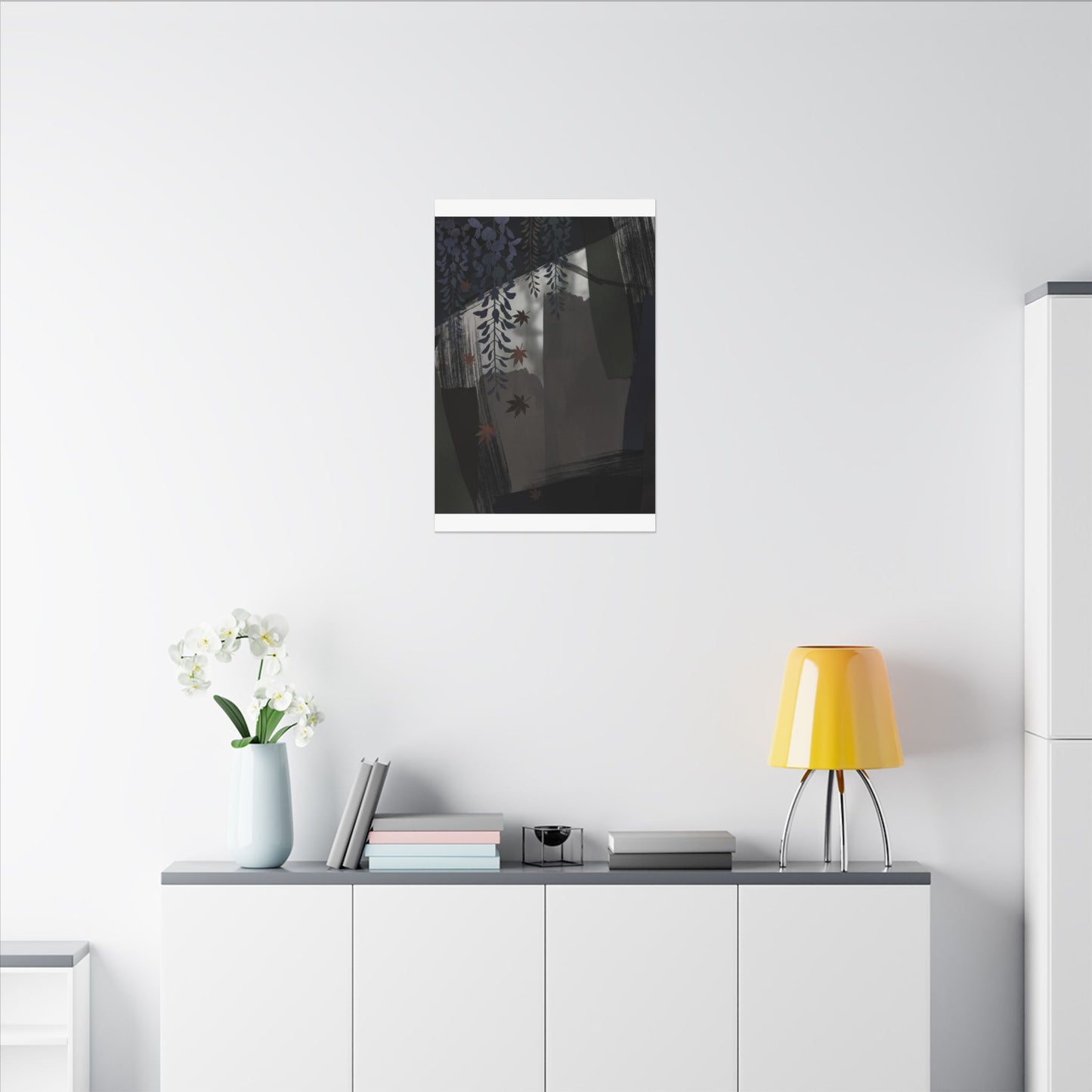 Wisteria Autumn Canvas Art | Dark Japandi Moody Design