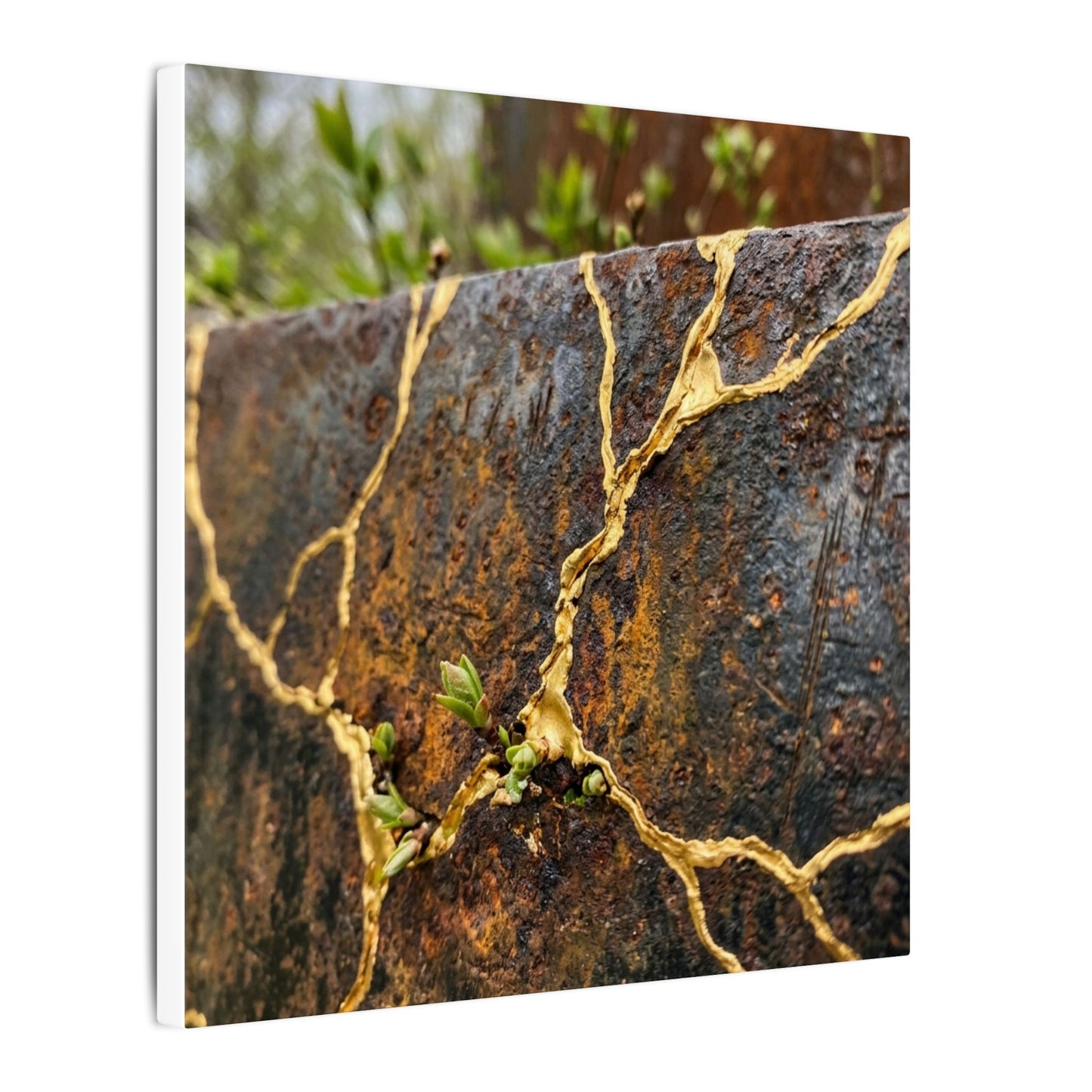 Mono No Aware Rust Patina Canvas Art - Kintsugi Gold Repair