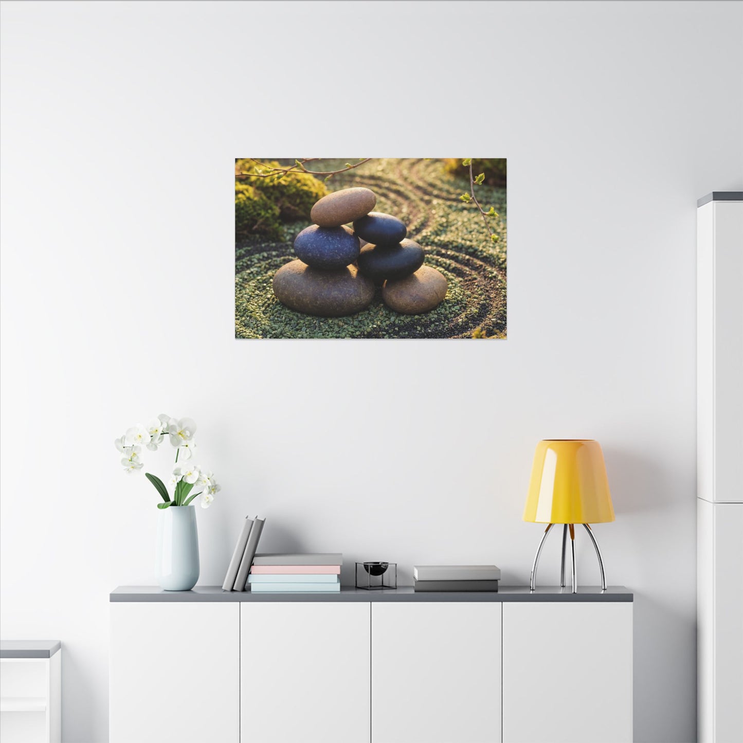 Zen River Stones in Golden Hour | Karesansui Canvas Art