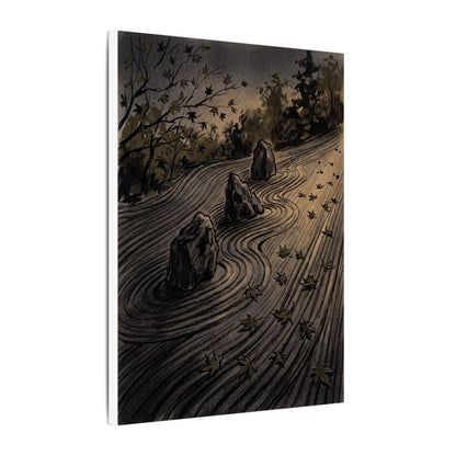 Rock Garden Canvas Art | Autumn Dark Japandi Charcoal Ink Art