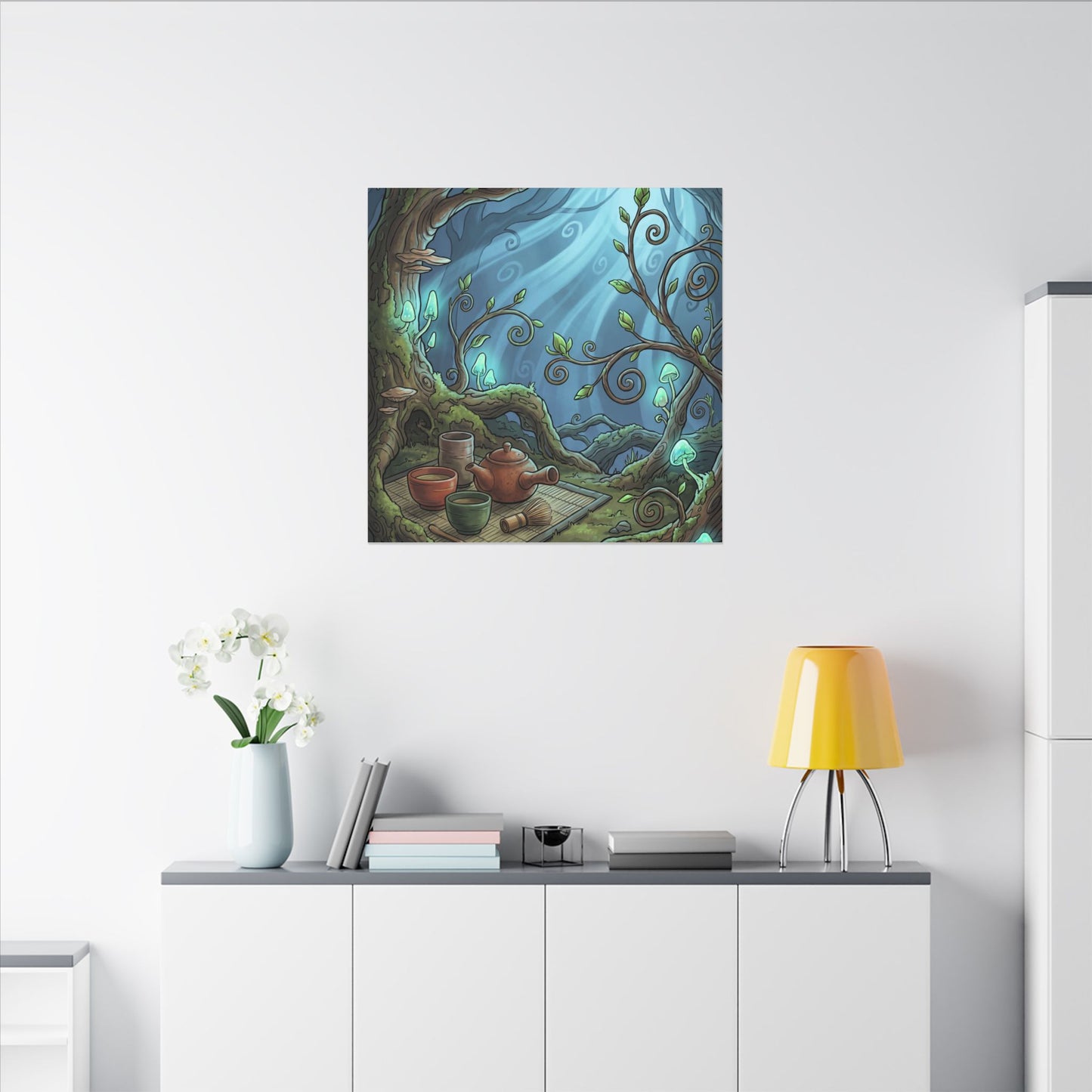 Spring Tea Ceremony Forest Whimsy Canvas Art | Cozy Decor