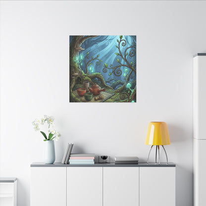 Spring Tea Ceremony Forest Whimsy Canvas Art | Cozy Decor