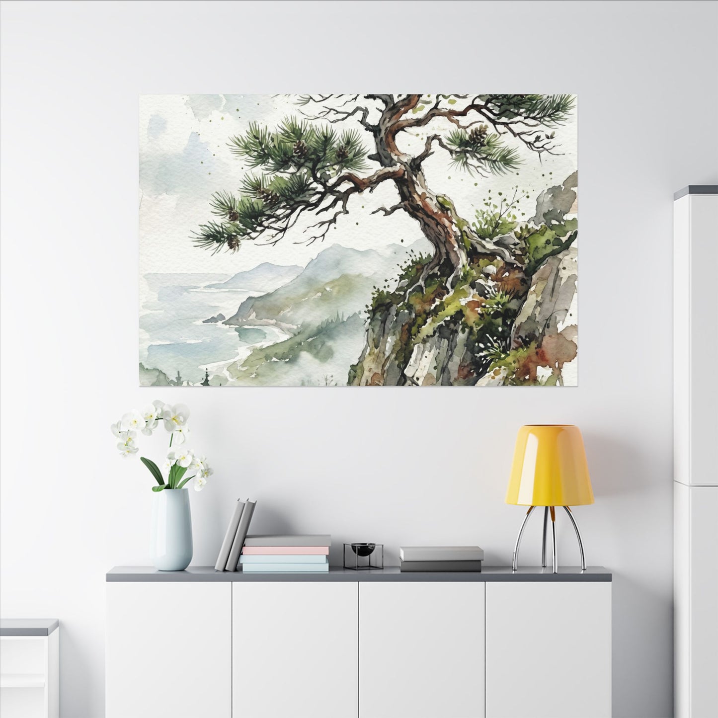 Pine Tree Spring Canvas Art | Japandi Neutral Design