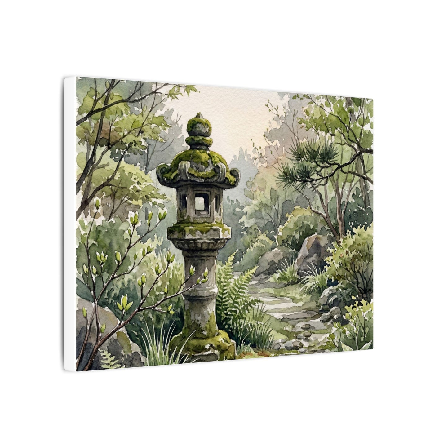 Neutral Stone Lantern Canvas Art - Watercolor Japandi