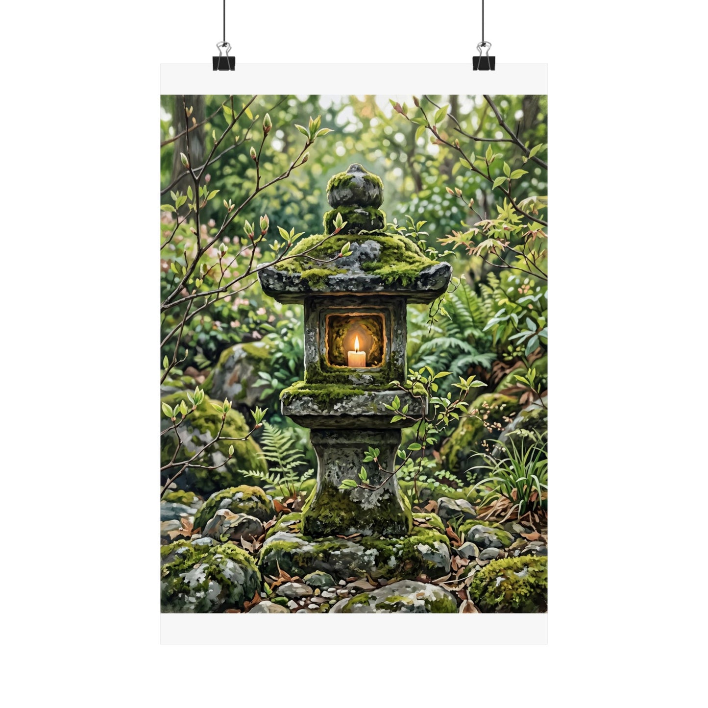 Stone Lantern Wall Art Print | Spring Japandi Japanese Pattern Art