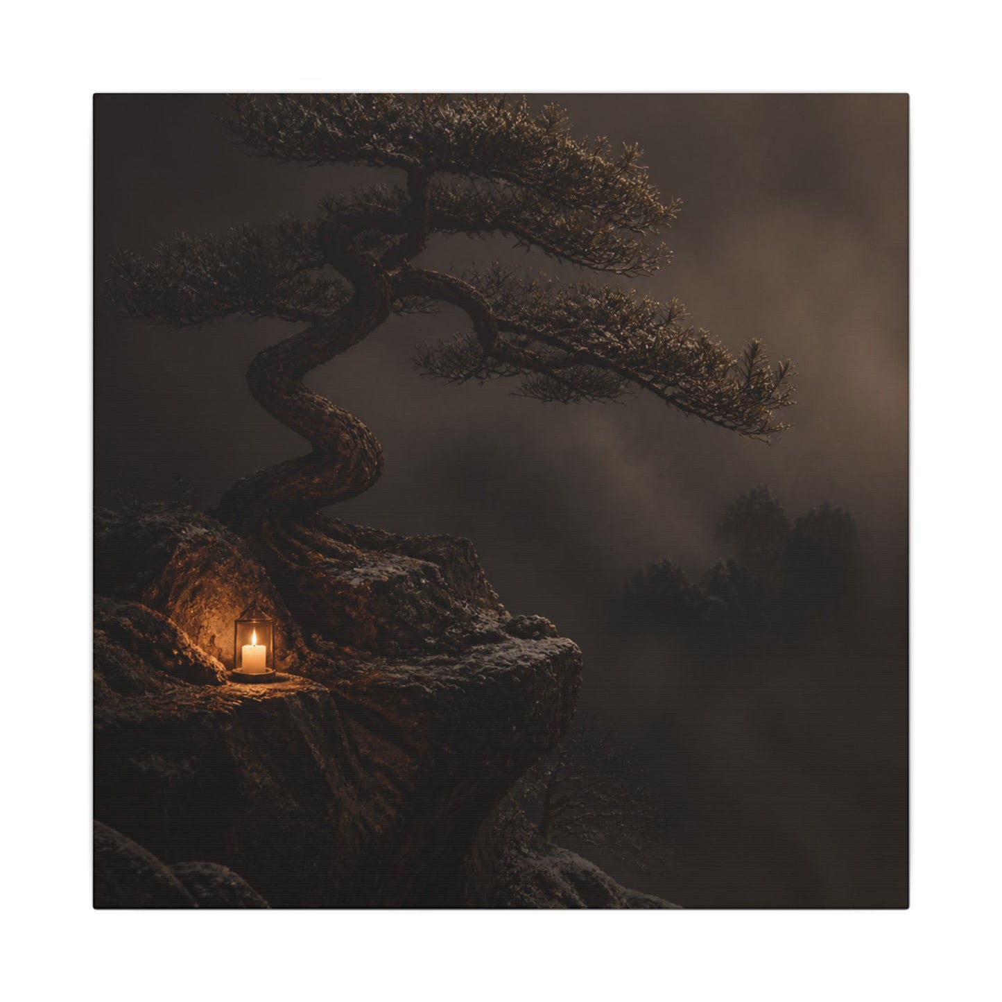 Pine Tree Shadow Zen Canvas Art | Luxurious Dark Japandi Art