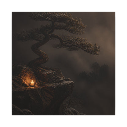Pine Tree Shadow Zen Canvas Art | Luxurious Dark Japandi Art