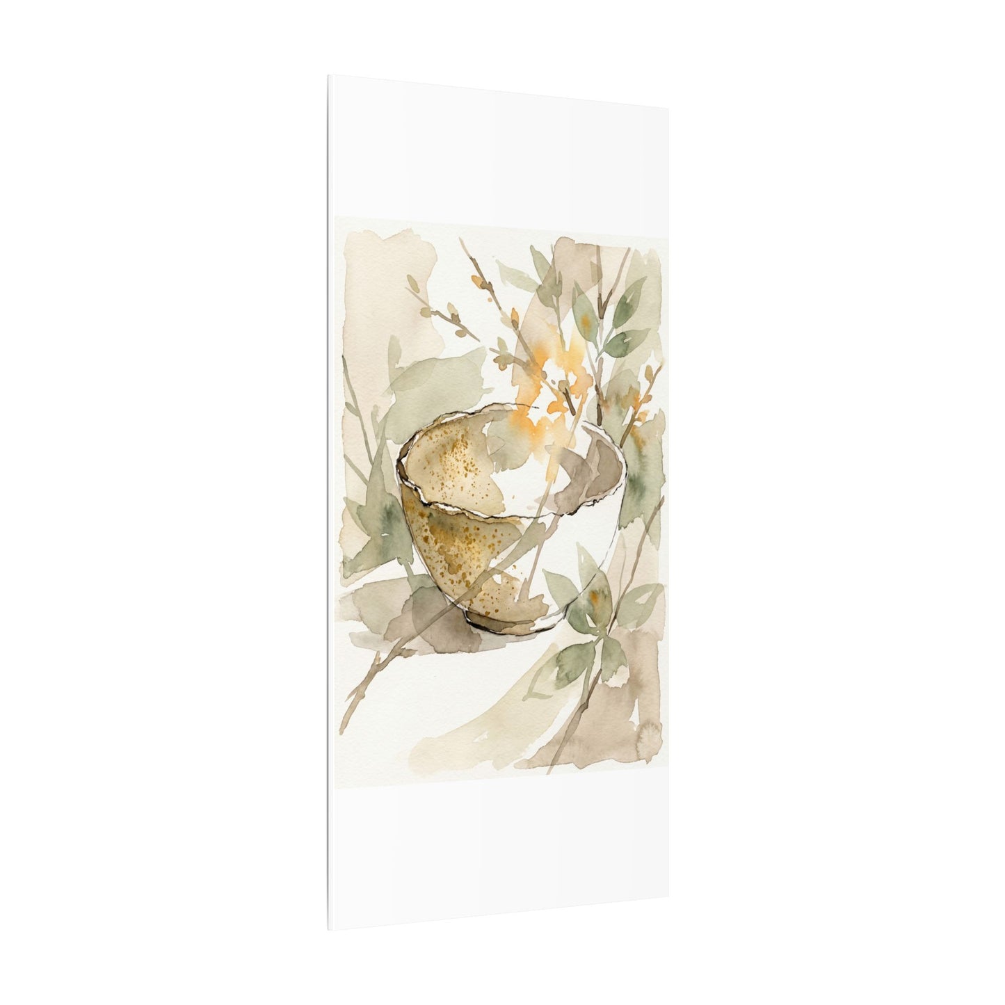 Spring Ceramic Bowl Watercolor Canvas Art | Neutral Decor