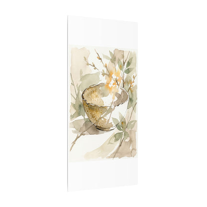 Spring Ceramic Bowl Watercolor Canvas Art | Neutral Decor