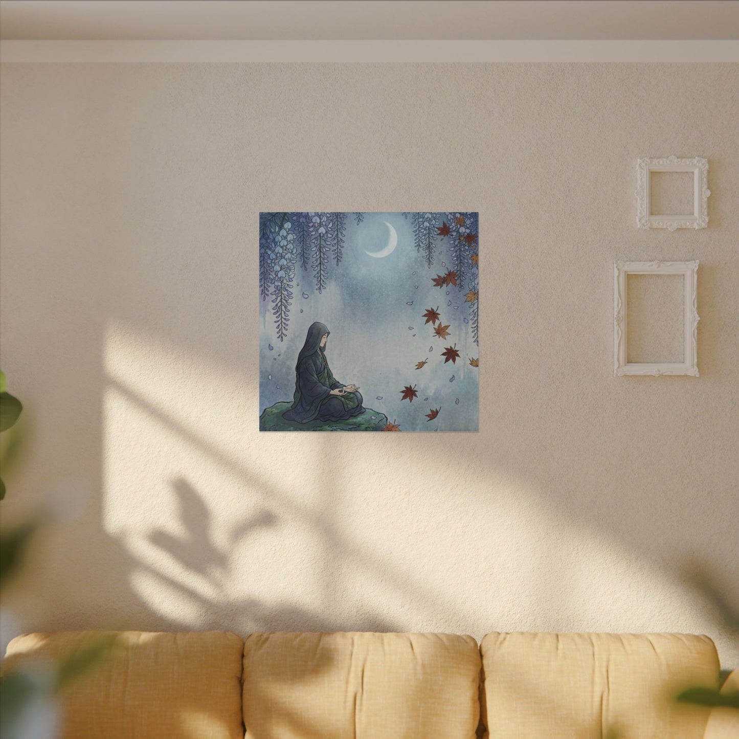 Zen Wisteria in Moonlight | Ukiyo E Inspired Canvas Art Art Print