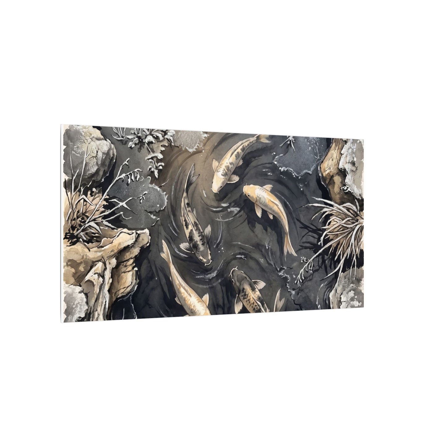 Koi Pond Canvas Art | Winter Japandi Japanese Pattern Art
