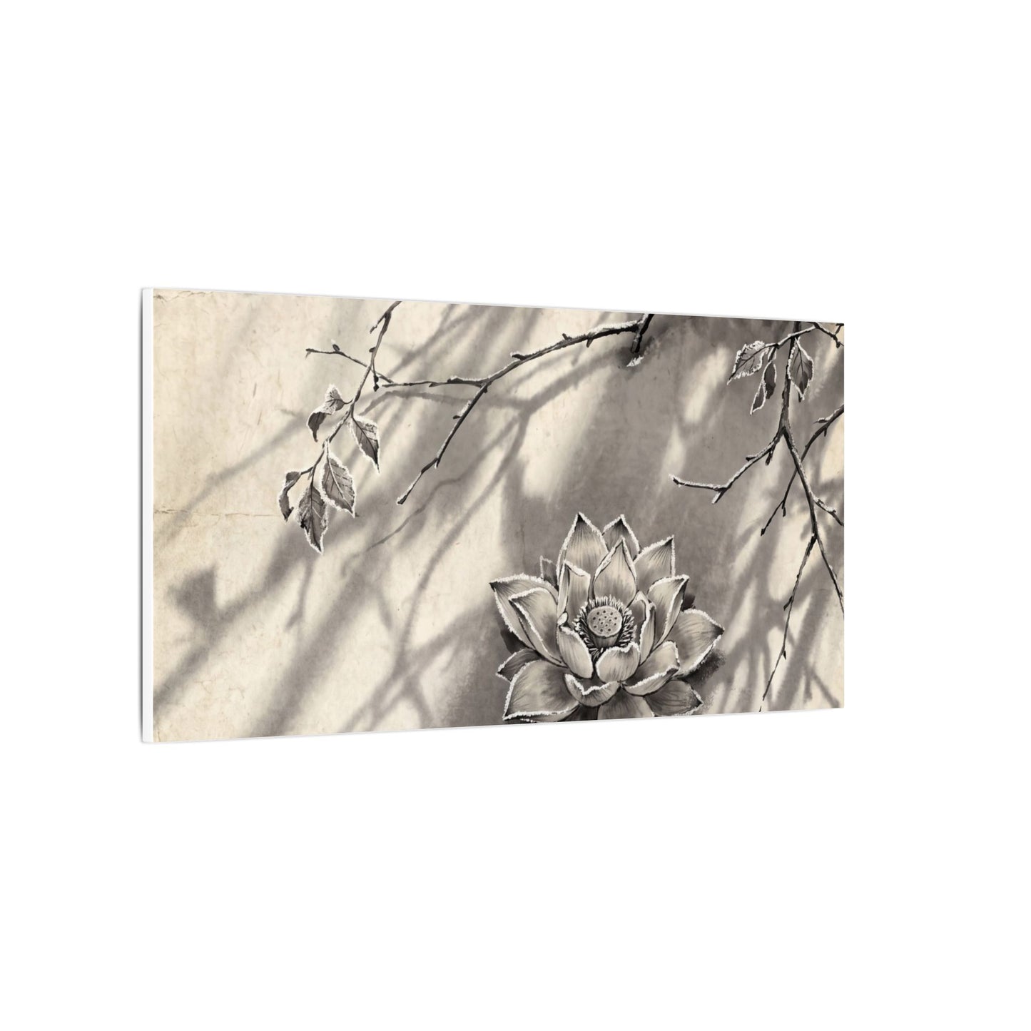 Winter Lotus Flower Sumi E Canvas Art | Contemplative Decor
