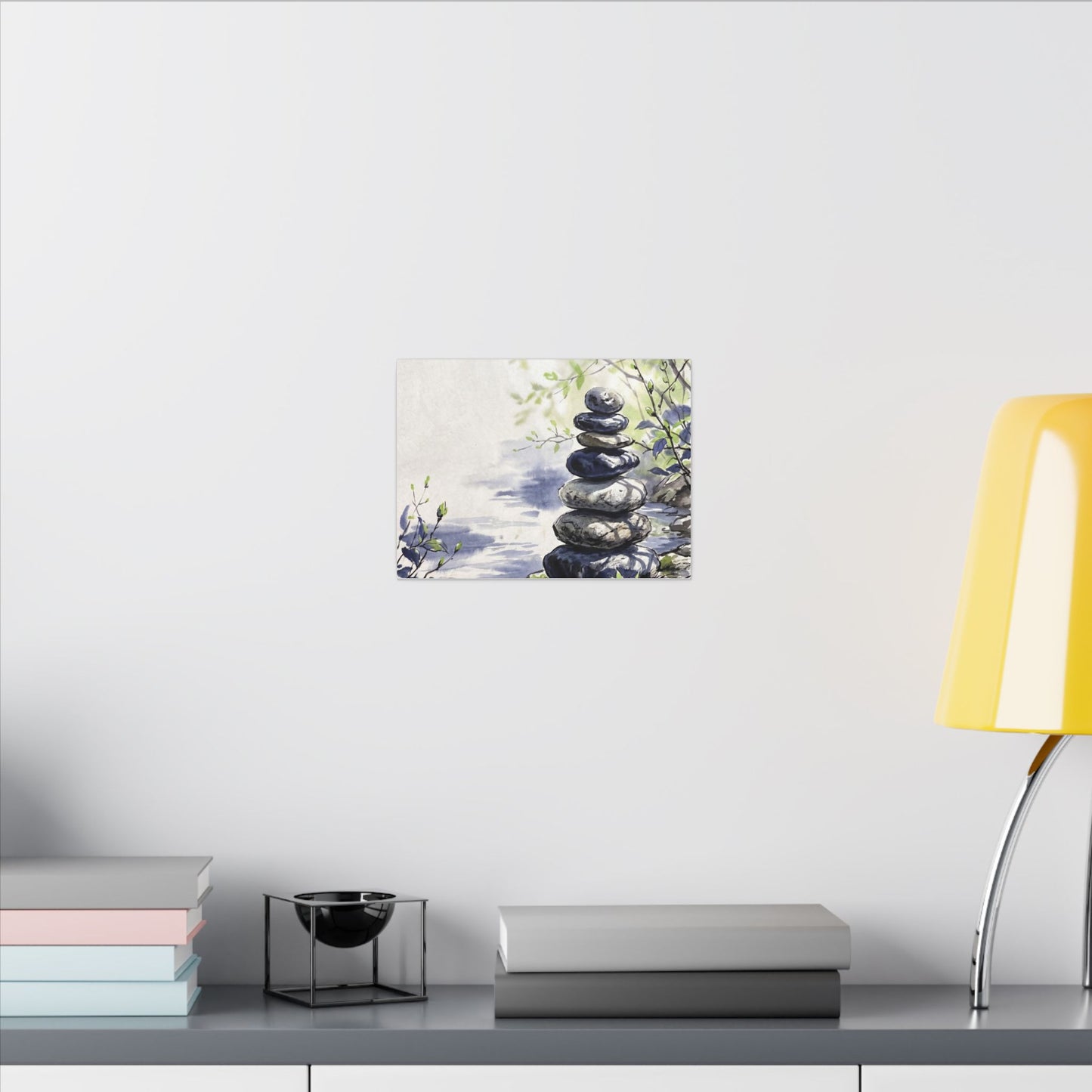 River Stones Sumi E Canvas Art | Serene Zen Art