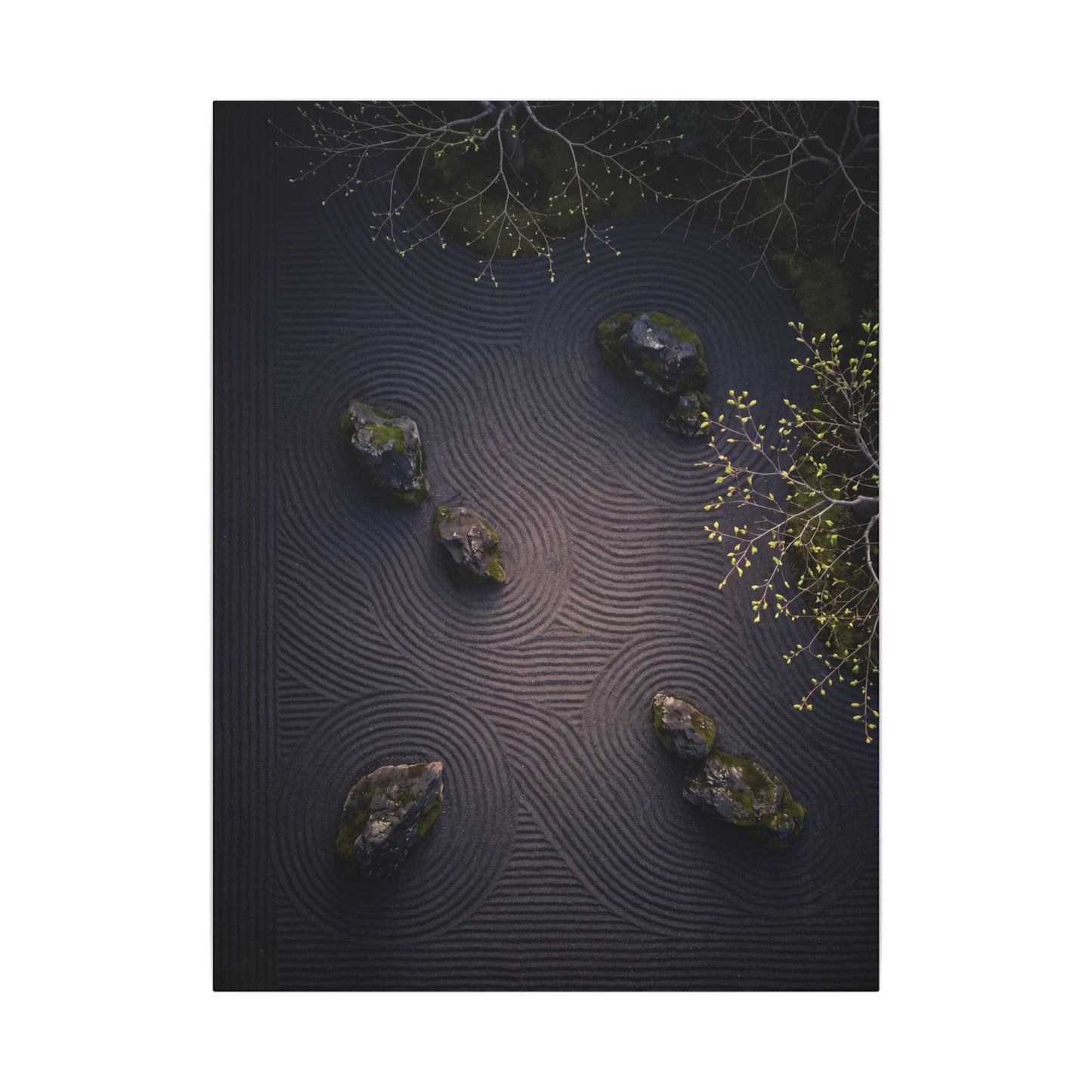Dark Japandi Rock Garden in Dawn | Shadow Zen Canvas Art
