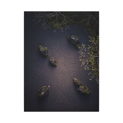 Dark Japandi Rock Garden in Dawn | Shadow Zen Canvas Art