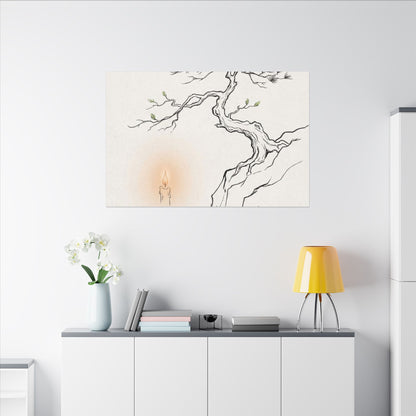 Candlelight Pine Tree Canvas Art - Japandi Shibui