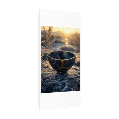 Ceramic Bowl Canvas Art | Winter Kintsugi Gold Repair Art