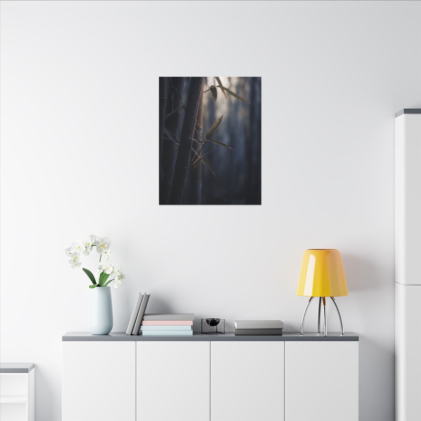 Dark Japandi Bamboo Grove in Dawn | Moody Minimal Canvas Art
