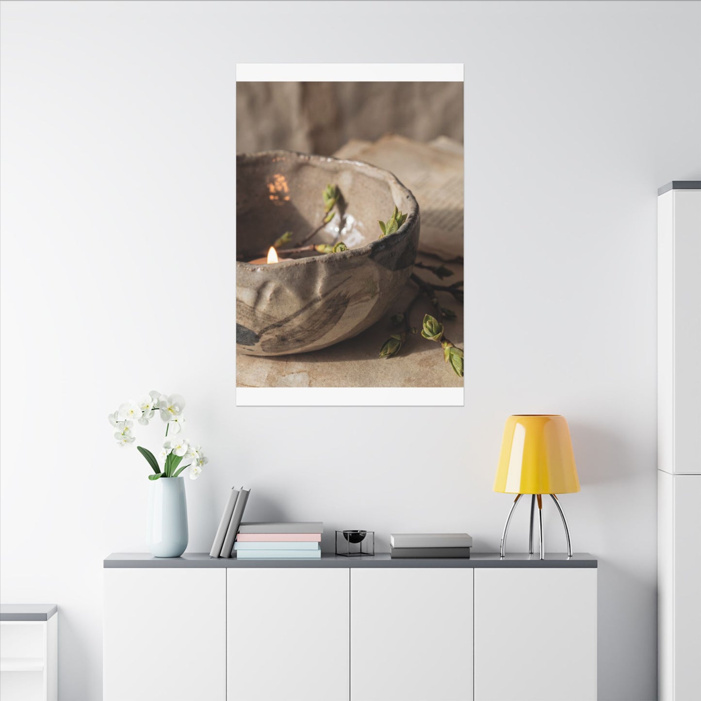 Candlelight Ceramic Bowl Canvas Art - Japandi Ma