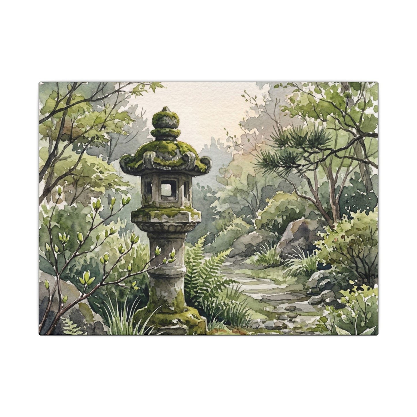 Neutral Stone Lantern Canvas Art - Watercolor Japandi Art Print