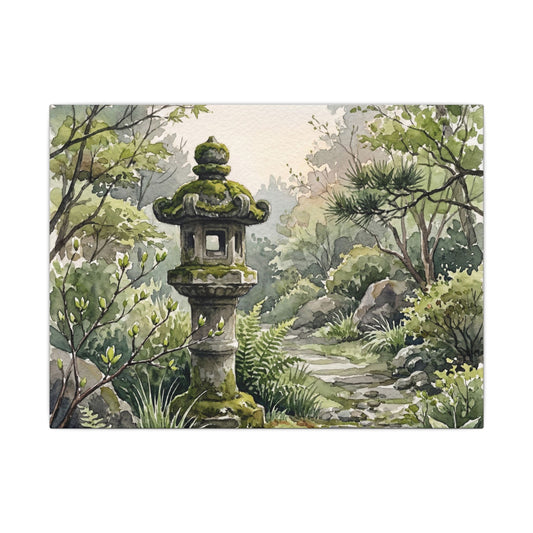 Neutral Stone Lantern Canvas Art - Watercolor Japandi Art Print