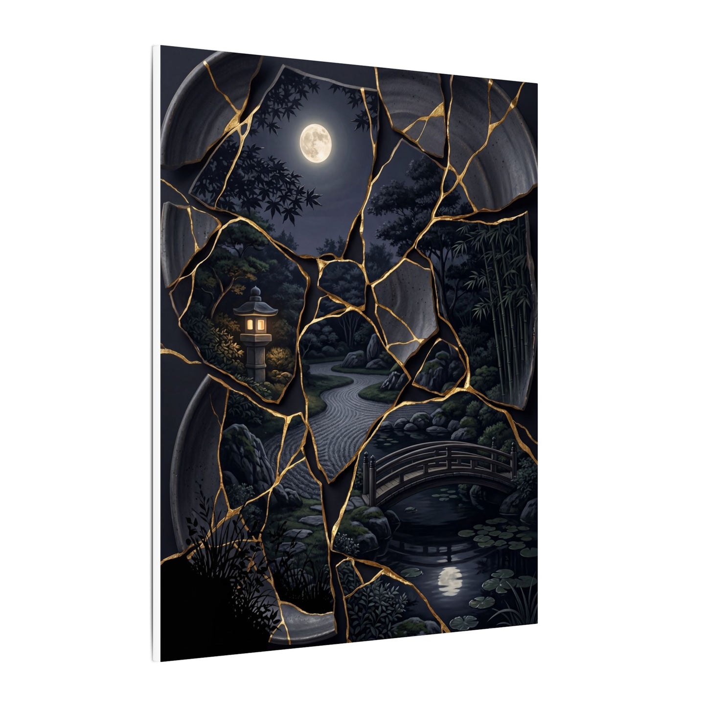 Kintsugi Moonlit Garden in Golden Hour | Gold Repair Canvas Art