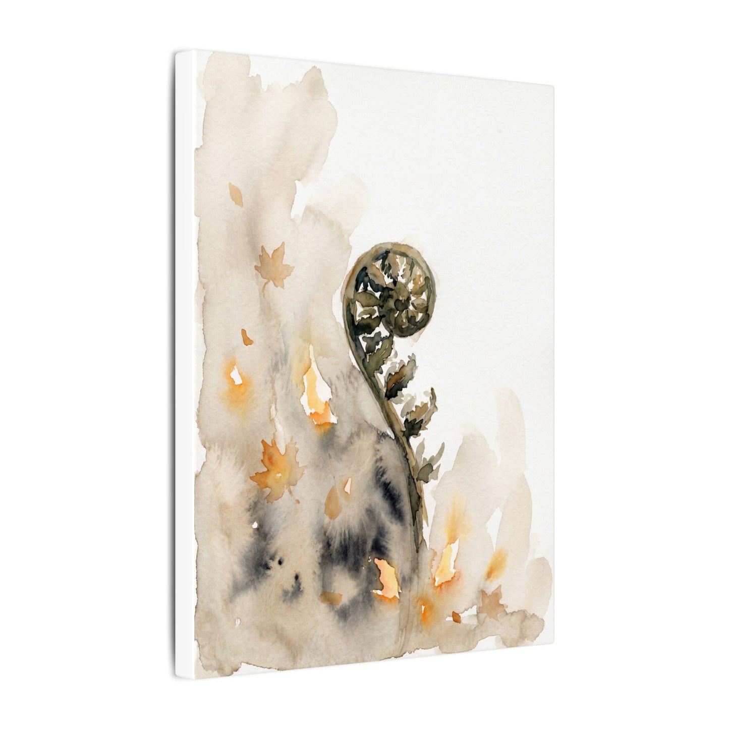 Fern Unfurling Watercolor Canvas Art | Earthy Japandi Art