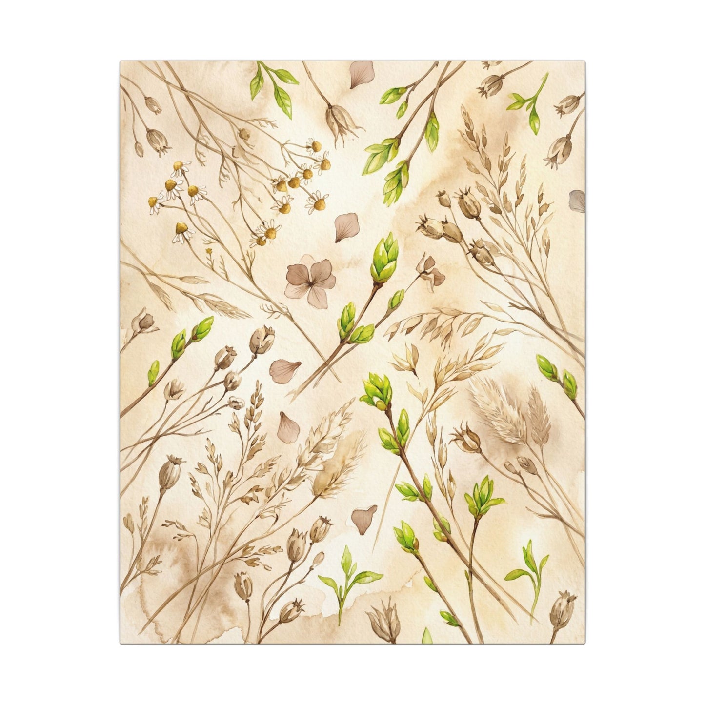 Spring Dried Flowers Watercolor Canvas Art | Earthy Decor
