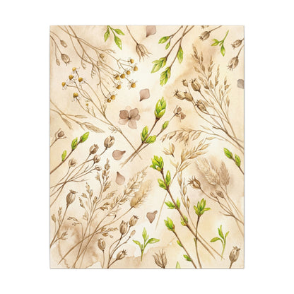 Spring Dried Flowers Watercolor Canvas Art | Earthy Decor