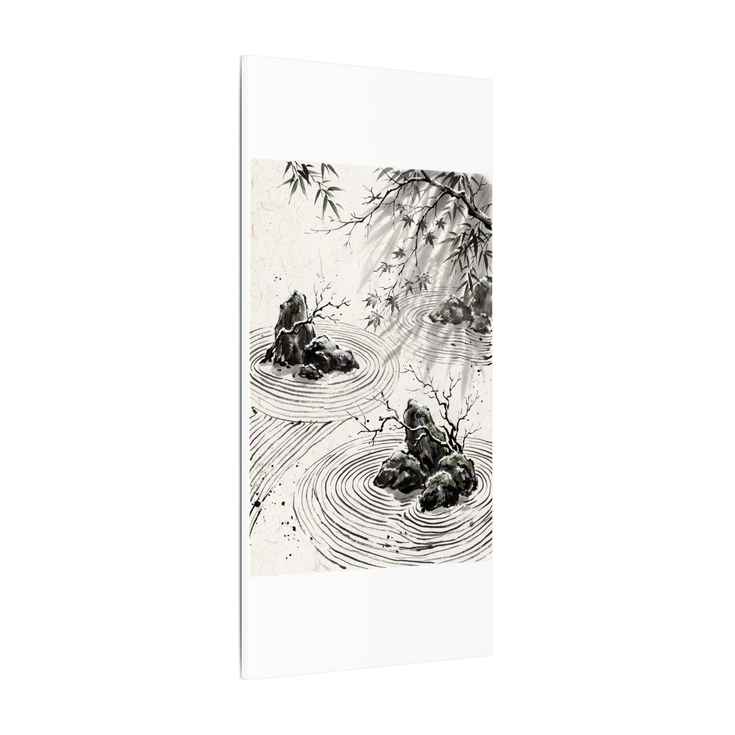 Rock Garden Canvas Art | Winter Zen Sumi E Art