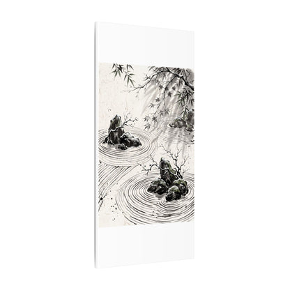 Rock Garden Canvas Art | Winter Zen Sumi E Art