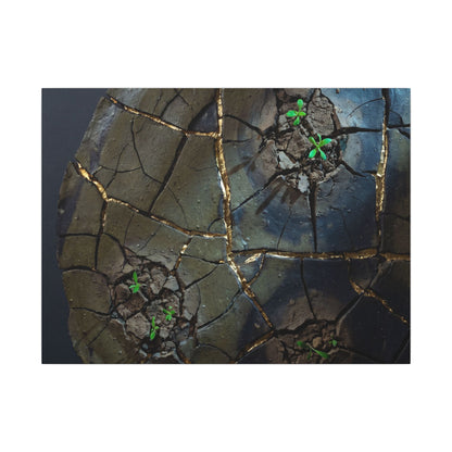 Dark Japandi Cracked Earth in Moonlight | Moody Minimal Canvas Art