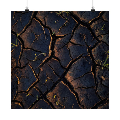 Cracked Earth Moody Minimal Wall Art Print | Sophisticated Dark Japandi Art