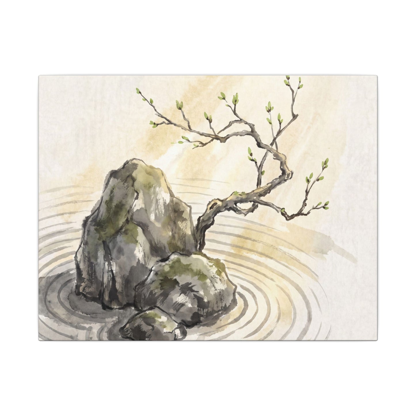 Serene Rock Garden Canvas Art - Sumi E Zen Art Print