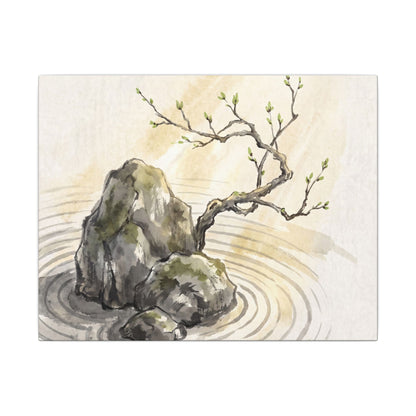 Serene Rock Garden Canvas Art - Sumi E Zen Art Print