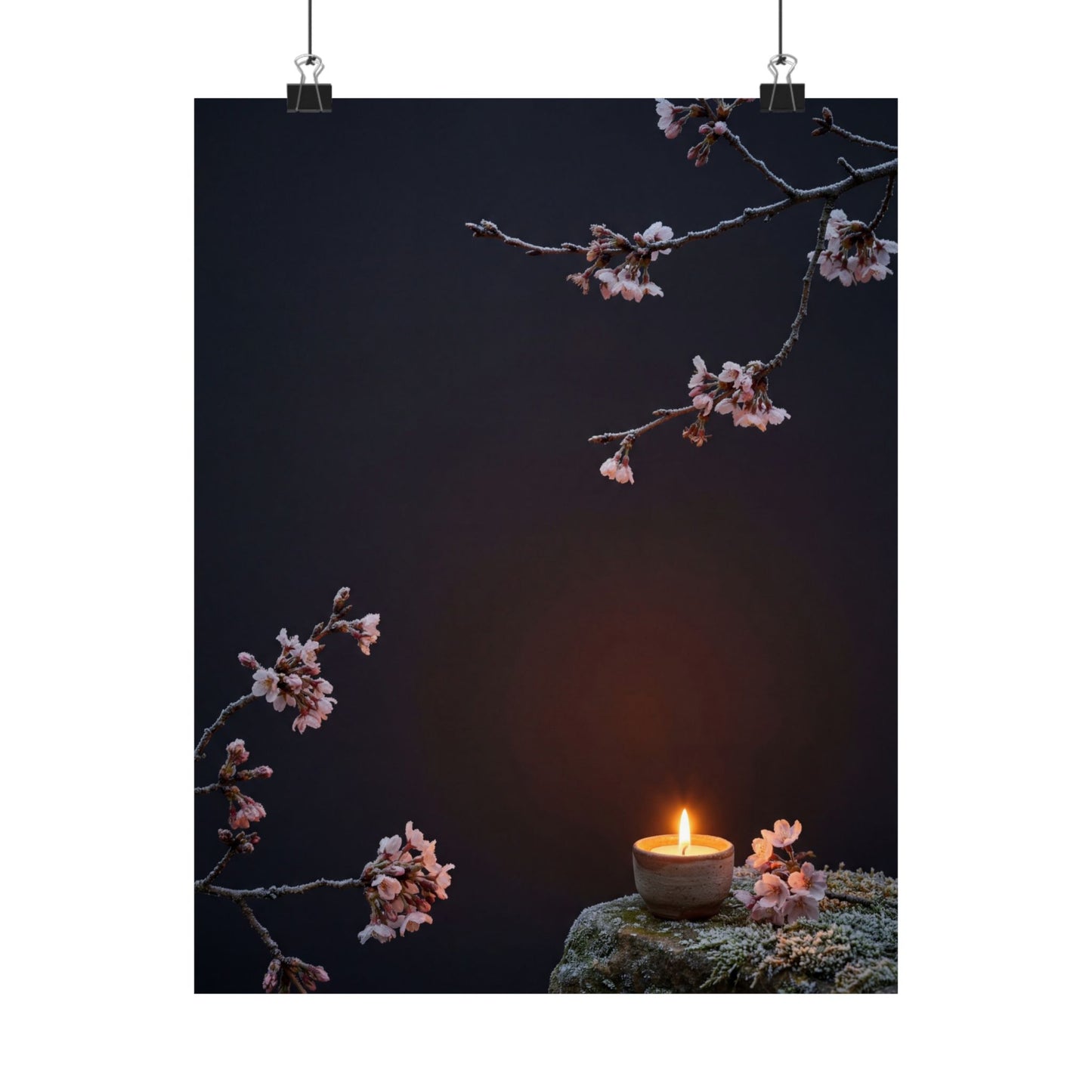 Cherry Blossom Wall Art Print | Winter Dark Japandi Moody Minimal Art Art Print