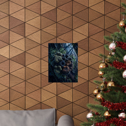 Moonlight Wild Mushrooms Wall Art Print - Dark Japandi Shibui