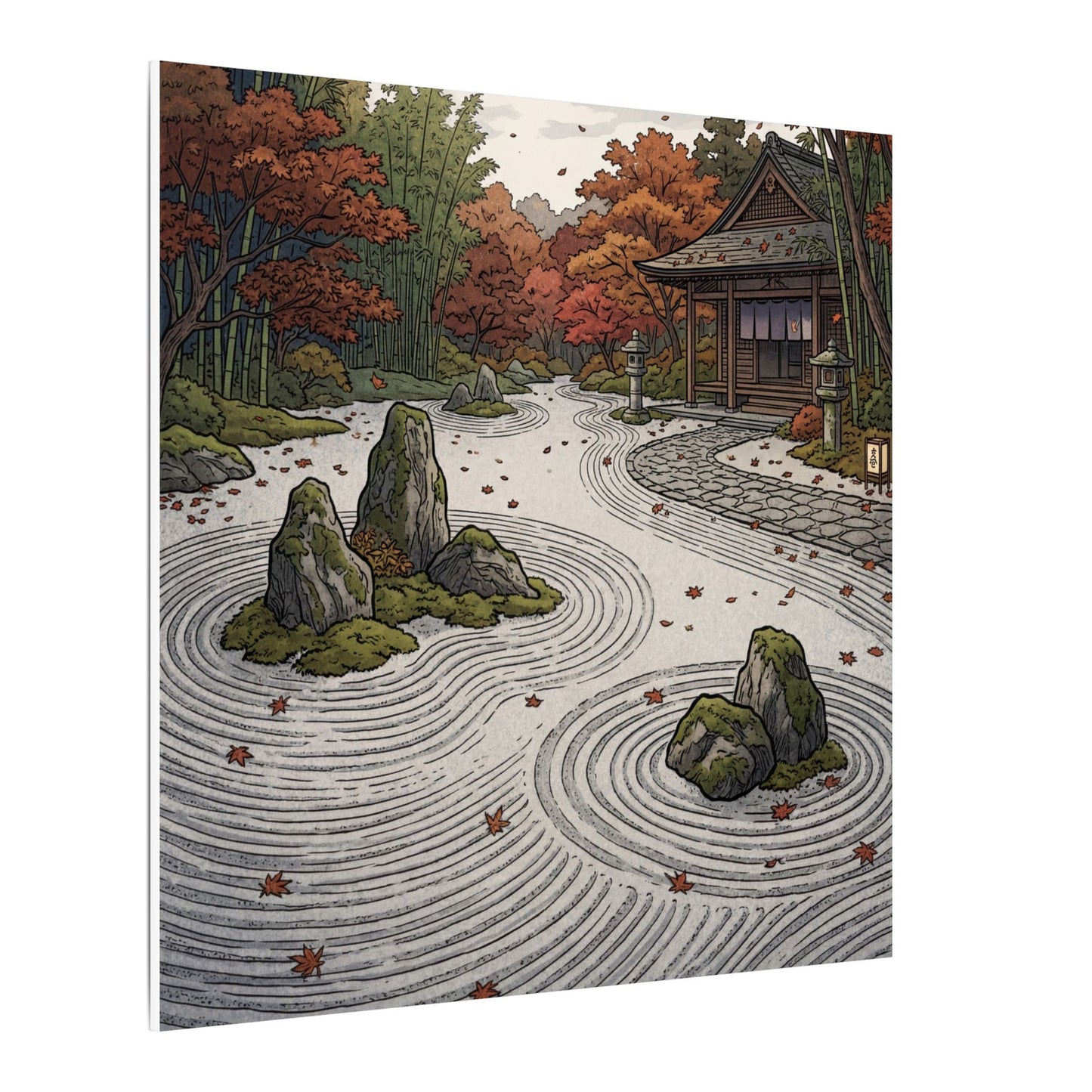 Autumn Rock Garden Ukiyo E Inspired Canvas Art | Peaceful Decor