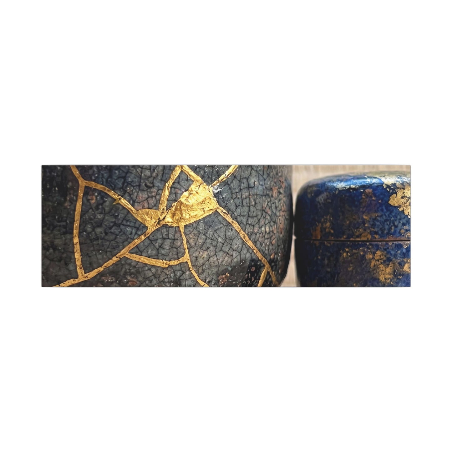 Tea Ceremony Crackle Gold Canvas Art | Philosophical Kintsugi Art