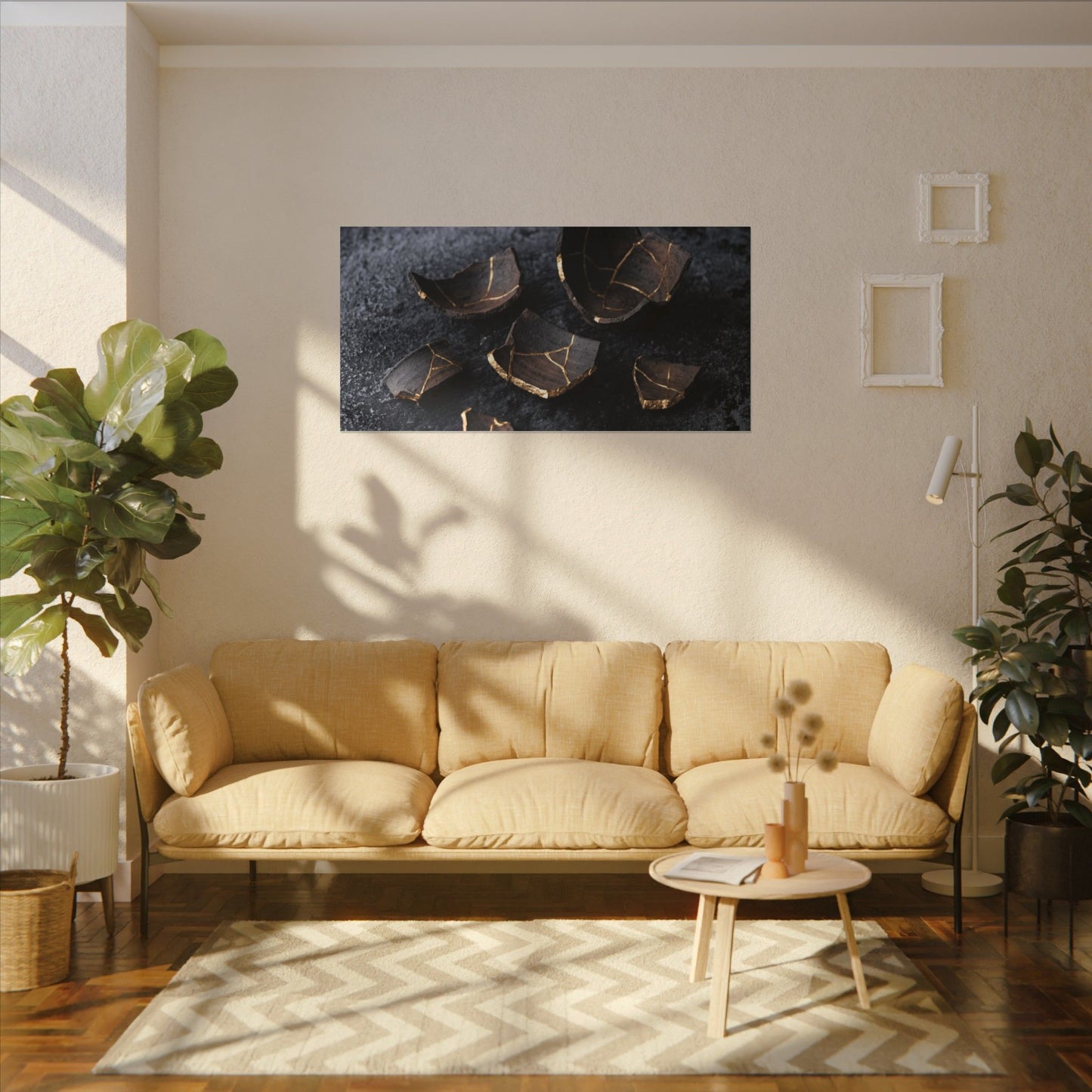Winter Broken Pottery Shadow Zen Canvas Art | Bold Decor